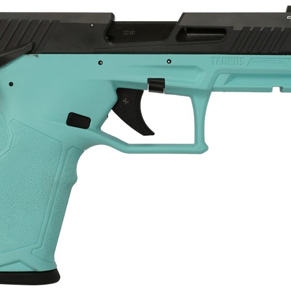 Taurus 1-2TX22141C 2TX  Full Size Frame 22 LR 22+1 4.60" Matte Black Threaded Barrel, Black Anodized Serrated Slide, Cyan Polymer Frame w/Picatinny Rail, Textured Grip