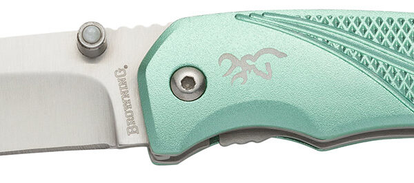 Browning 3220360 Allure  EDC 2.88" Folding Drop Point Plain 7Cr17MoV SS Blade, Mint Green Textured Anodized Aluminum Handle,  Includes Pocket Clip