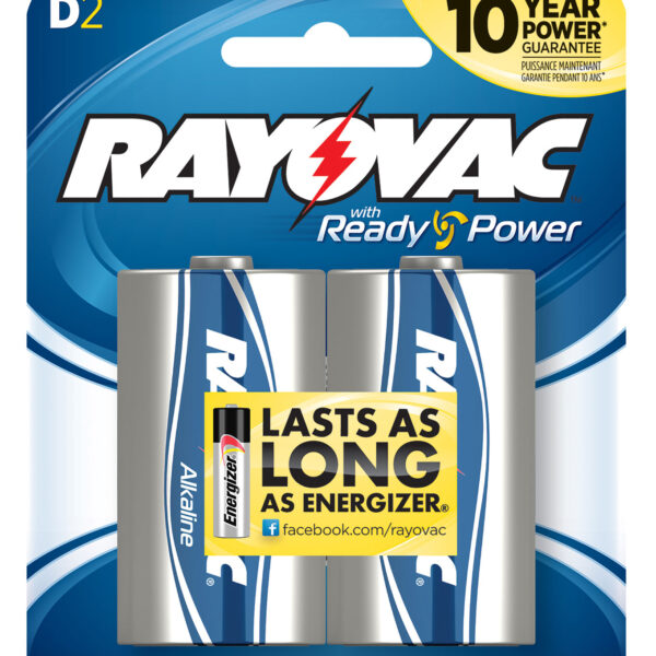 Rayovac 8132F D HIGH ENERGY Alkaline Batteries  Silver/Blue 1.5 Volts 12,000 mAh (2) Single Pack